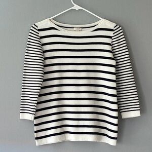 J. Crew cream and navy stripe boatneck 3/4 sleeve knit sweater